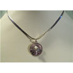 Sterling Silver Aloha Hawaii Disk Charm Necklace
