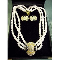 Gold-Toned Faux Pearl Choker Necklace & Earrings