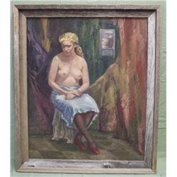 Rustic Framed Original Partial Nude Painting