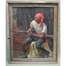Original Oil Portrait - Man Playing Guitar