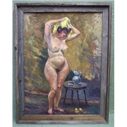 Original Nude Oil Portrait With Wood Frame