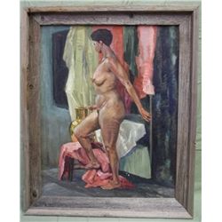 Original Nude Oil Portrait w/Wood Frame