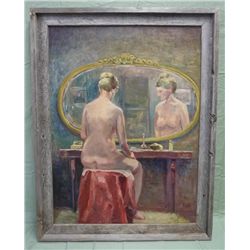 Original Nude Oil Portrait - Wood Framed