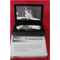 NIB Maxam Lockback Wolf Knife