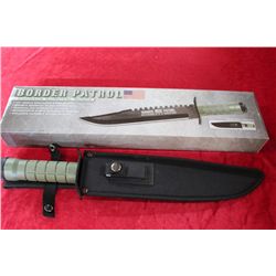 NIB Border Patrol Sawback Survival Bowie w/Sheath