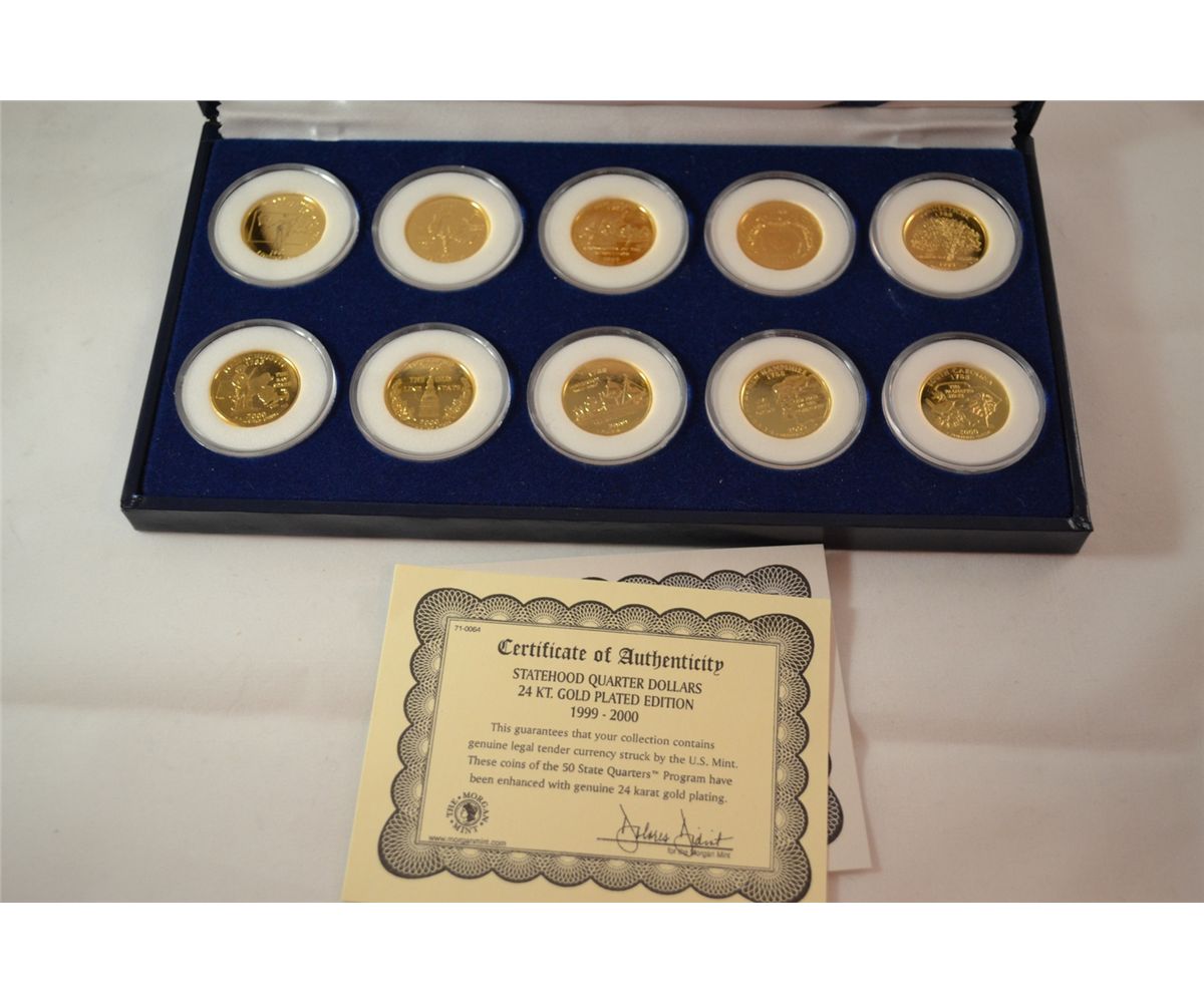 Ten Statehood Quarters 24 karat gold plated 19992000 In Mint Box