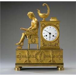 A Charles X Ormolu Mantel Clock, by Hesnil, Paris], of Empire style, with signed enamel dial, in...