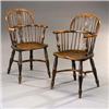 Image 1 : A Pair of 19th Century Yew and Elm Windsor Elbow Chairs, the low bow backs with pierced splats, t...