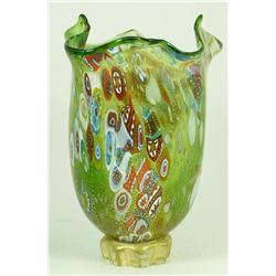 MILLEFIORI FLORAL ART GLASS VASE SIGNED NUMBERED
