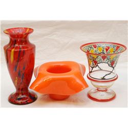 3 ASSORTED CZECH ART GLASS VASES