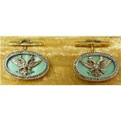 RUSSIAN 14K YG JEWELED GUILLOCHE ENAMEL CUFFLINKS