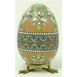 RUSSIAN SILVER ENAMELED EGG BOX w STAND