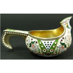 RUSSIAN SILVER & ENAMEL FLORAL KOVSH