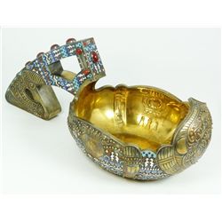 RUSSIAN SILVER ENAMELED JEWELED KOVSH