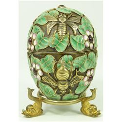 RUSSIAN SILVER ENAMELED FLIES EGG WITH STAND