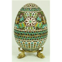 RUSSIAN SILVER ENAMELED EGG
