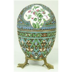 RUSSIAN SILVER ENAMELED FLORAL EGG