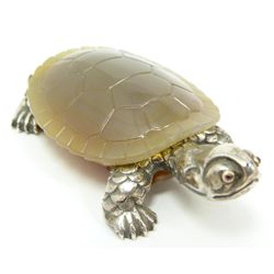 RUSSIAN SILVER & CARVED AGATE TURTLE