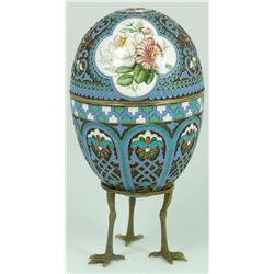 RUSSIAN SILVER ENAMELED FLORAL EGG