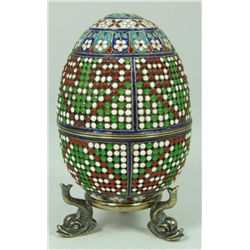 RUSSIAN SILVER ENAMELED BEADED EGG