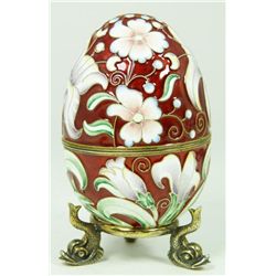 RUSSIAN ENAMELED SILVER FLORAL EGG