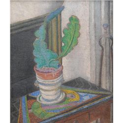 DAVID BURLIUK OIL FUTURIST STILL LIFE WITH CACTUS