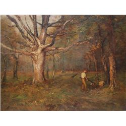 ARTHUR DAWSON OIL PAINTING ON CANVAS TREE CUTTER