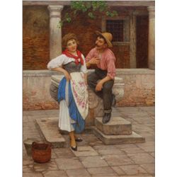 LUIGI PASTEGA OIL PAINTING ON CANVAS OF COUPLE