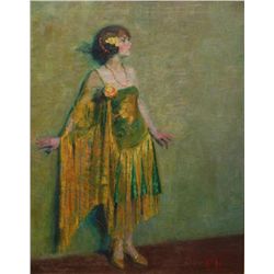 F. LUIS MORA OIL PAINTING ON CANVAS OF DECO WOMAN