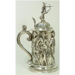 IMPRESSIVE FRENCH SILVER REPOUSSE TANKARD