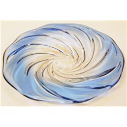 LARGE BLUE CUT ART GLASS CHARGER AND BOWL