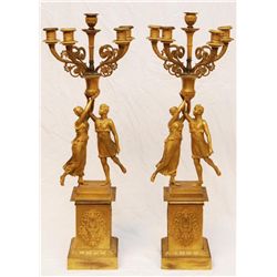 PAIR OF ANTIQUE DORE BRONZE FIGURAL CANDELABRA