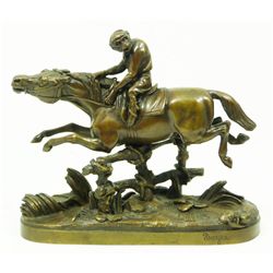 BRONZE SCULPTURE OF MONKEY ON HORSE BOYER