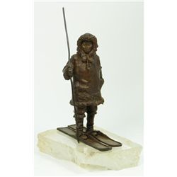 BRONZE INUIT SPEARMAN ON ROCK CRYSTAL BASE