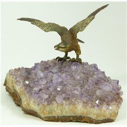 AUSTRIAN BRONZE EAGLE SCULPTURE ON AMETHYST BASE