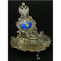 RUSSIAN SILVER ENAMELED FOOTED VANITY PIECE