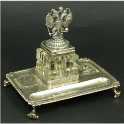 RUSSIAN SILVER & CRYSTAL INKWELL