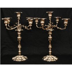 PAIR OF LARGE BRONZE SILVERPLATED CANDELABRA