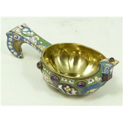 XLEBNIKOV RUSSIAN SILVER ENAMEL KOVSH w STONES