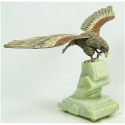 ENAMELED STERLING SILVER EAGLE ON JADE BASE
