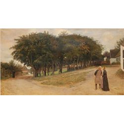 OLE PEDERSEN OIL PAINTING ON CANVAS OF TOWNSCAPE