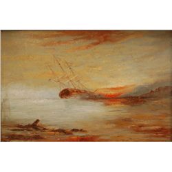 WILLIAM T RICHARDS OIL ON BOARD OF SINKING SHIP