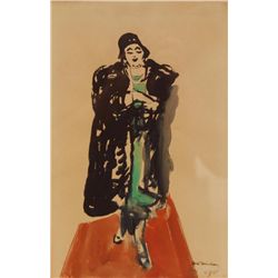 CARL SPRINCHORN WATERCOLOR PAINTING OF WOMAN