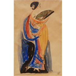 CARL SPRINCHORN WATERCOLOR PAINTING OF WOMAN