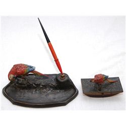 WATERMAN'S AUSTRIAN COLD PAINTED BRONZE DESK SET