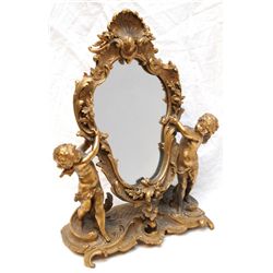 ANTIQUE DORE BRONZE CHERUBS VANITY MIRROR