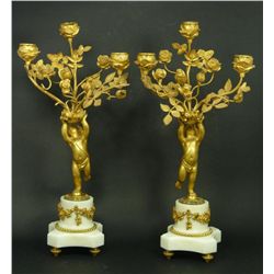 Pr DORE BRONZE FIGURAL CHERUB CANDELABRA