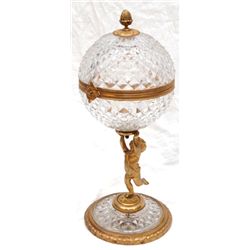 ANTIQUE DORE BRONZE & CUT CRYSTAL SPHERE BOX