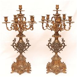 Pr ANTIQUE EUROPEAN BRONZE 6 ARM CANDELABRA