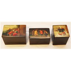 3 ANTIQUE RUSSIAN PAPIER MACHE LACQUER BOXES